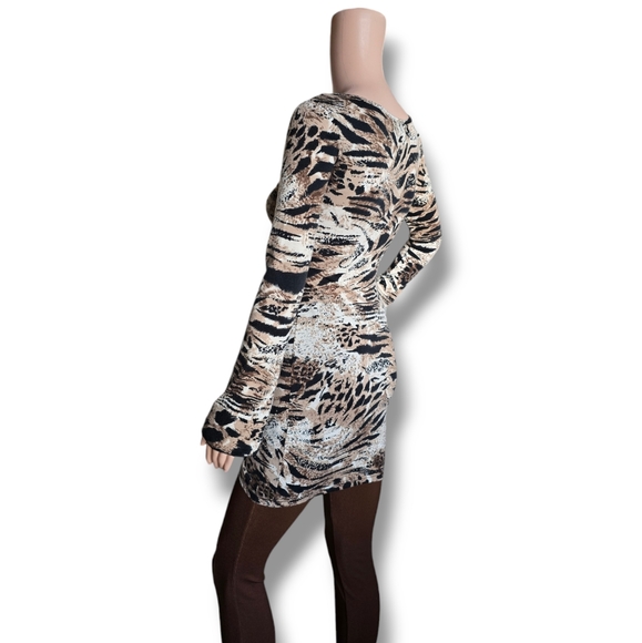 HEARTBEAT Women's Multicolored Animal Print Rhinestone Embellishment Tunic Dress - Picture 7 of 16